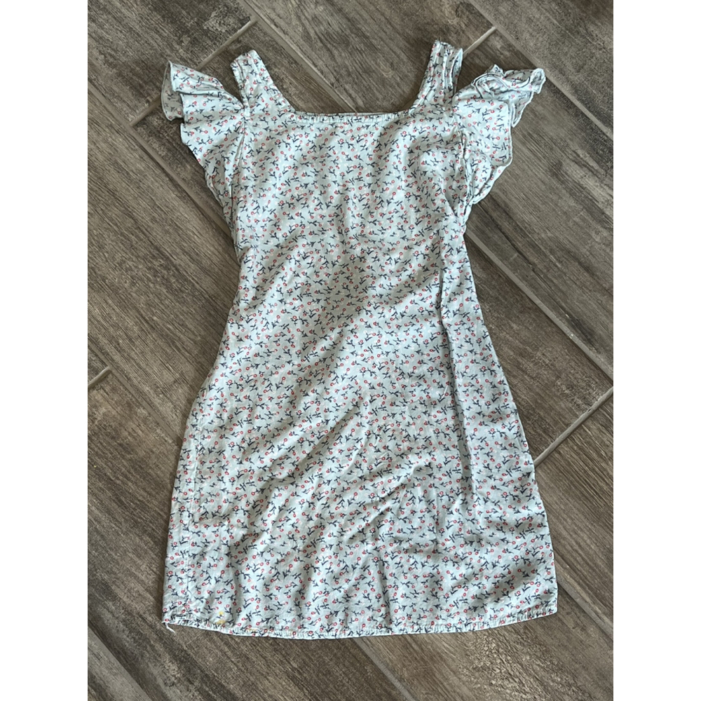 Lucky Brand Light Blue Dress Red Floral Print Ruffle Sleeves Casual Girls 7